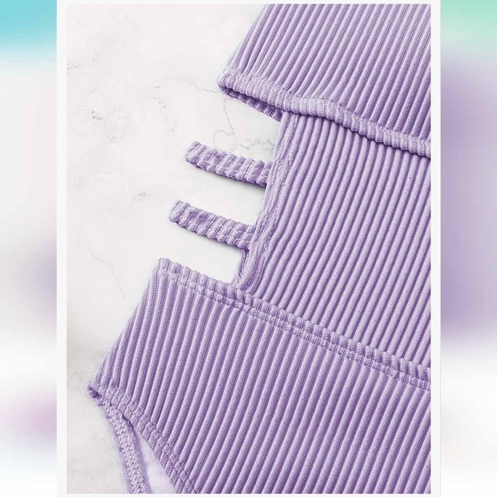 Hilinker Light Purple Ribbed One Piece Cutout Tummy Control Bathing Suit XL - Picture 9 of 10